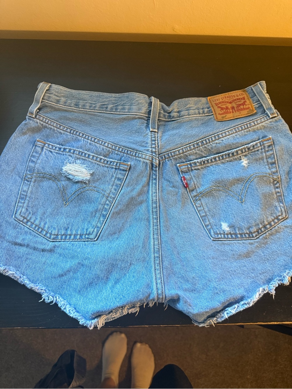 Levi's Light Blue Distressed Denim Cutoff Shorts - Picture 2 of 3